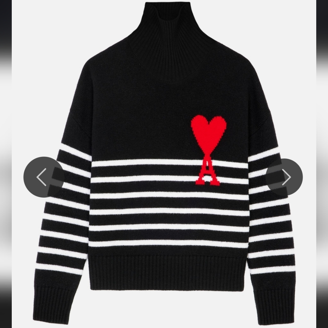 Ami De Coeur Striped Oversize Funnel Neck Sweater